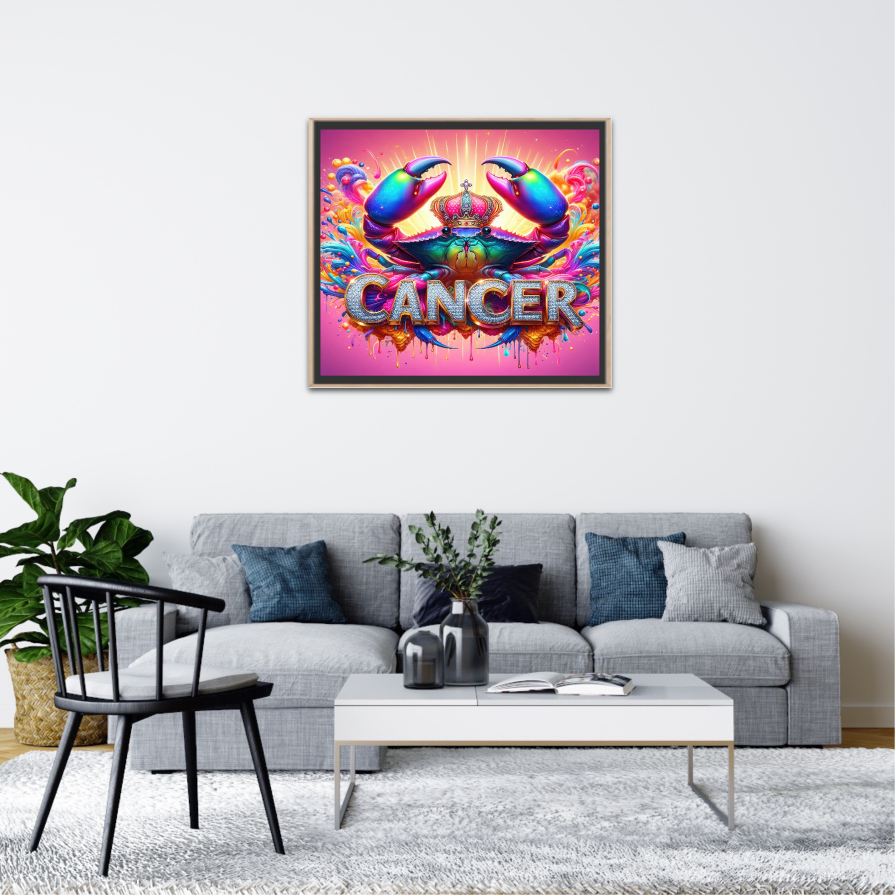 Vibrant Zodiac Cancer Art Print, Cosmic Crab Illustration, Digital Download, Astrological Wall Art, Printable Zodiac Decor