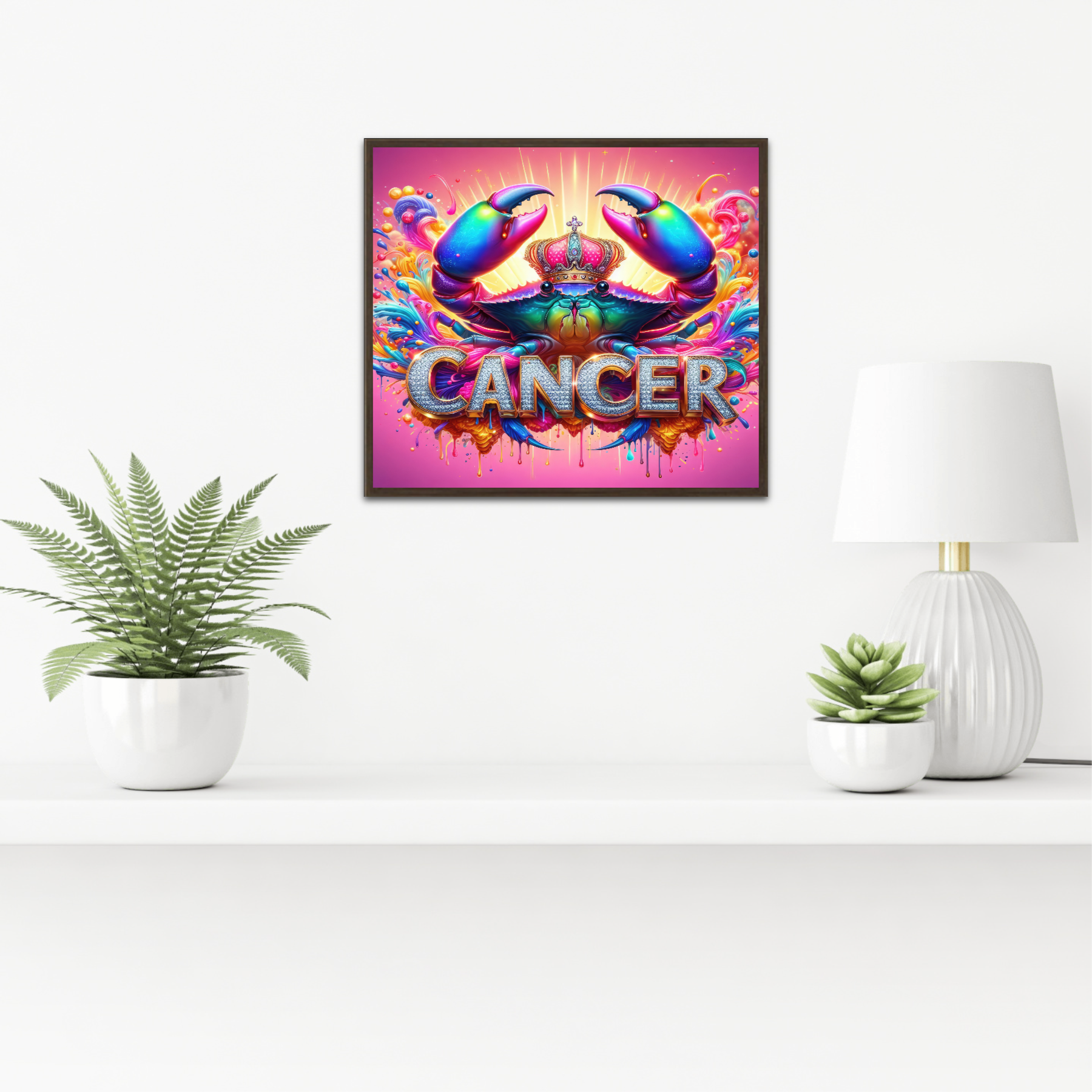 Vibrant Zodiac Cancer Art Print, Cosmic Crab Illustration, Digital Download, Astrological Wall Art, Printable Zodiac Decor