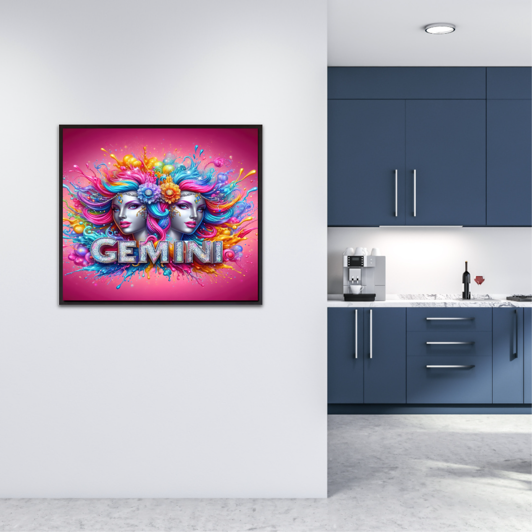 Vibrant Zodiac Gemini Art Print, Twin Faces Illustration, Digital Download, Astrological Wall Art, Printable Zodiac Decor