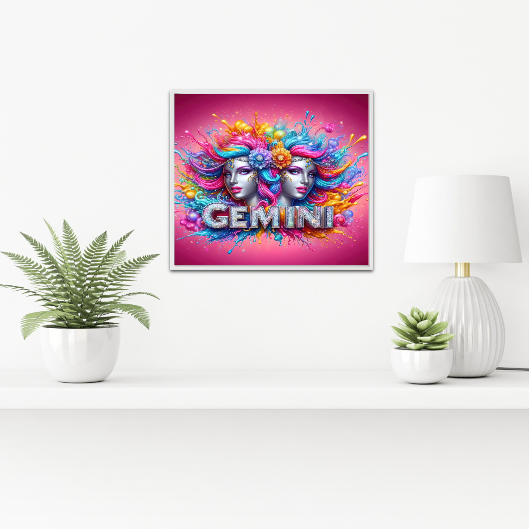 Vibrant Zodiac Gemini Art Print, Twin Faces Illustration, Digital Download, Astrological Wall Art, Printable Zodiac Decor