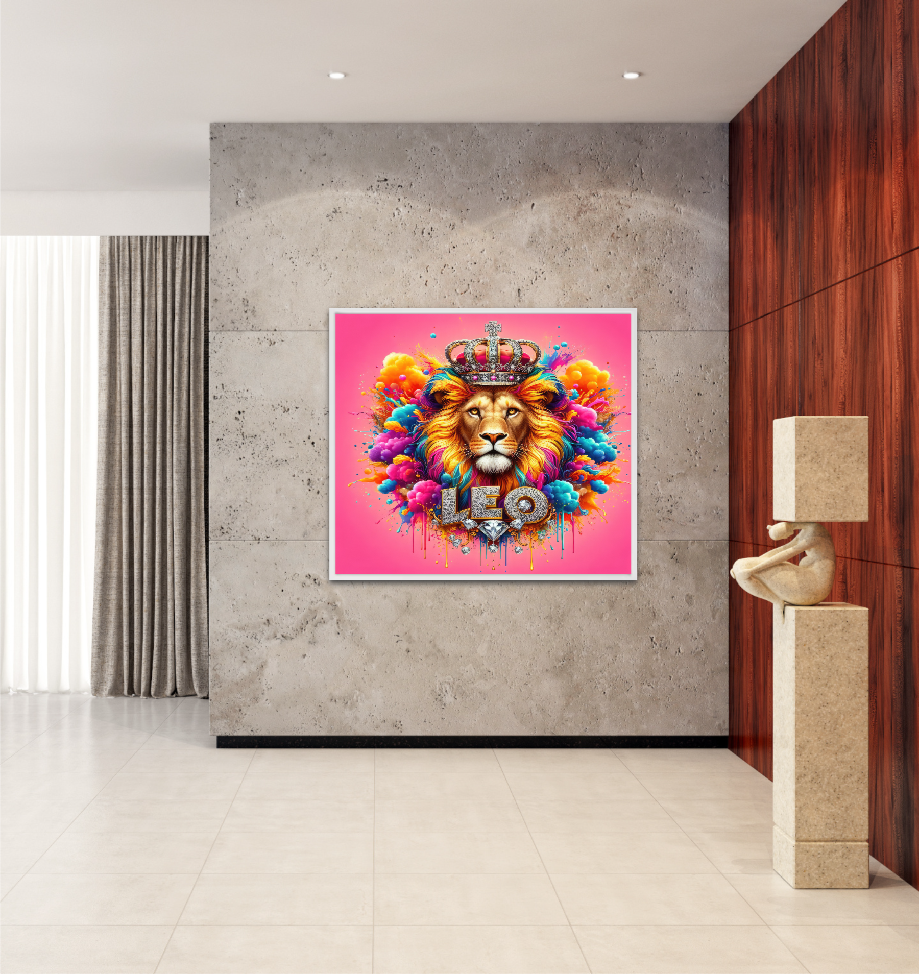 Vibrant Zodiac Leo Art Print, Majestic Lion Illustration, Digital Download, Astrological Wall Art, Printable Zodiac Decor