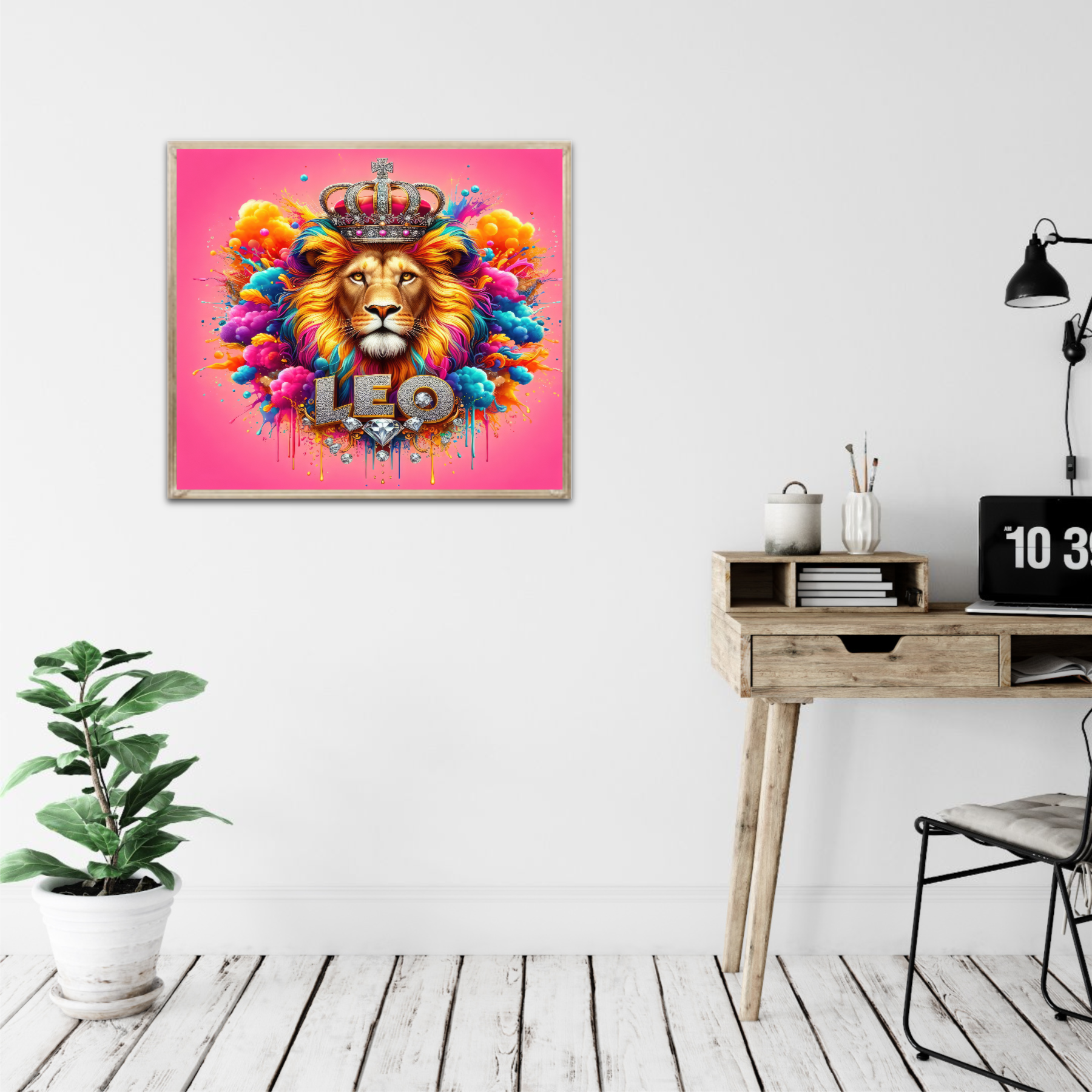 Vibrant Zodiac Leo Art Print, Majestic Lion Illustration, Digital Download, Astrological Wall Art, Printable Zodiac Decor