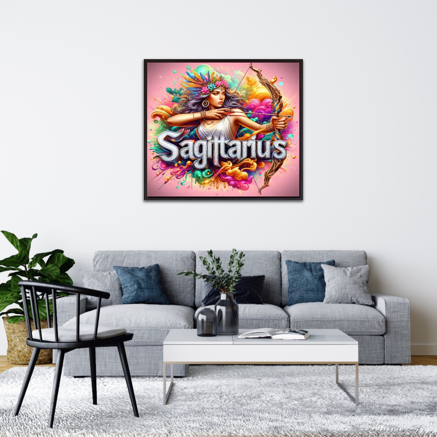 Vibrant Zodiac Sagittarius Art Print, Archer Woman Illustration, Digital Download, Astrological Wall Art, Printable Zodiac Decor