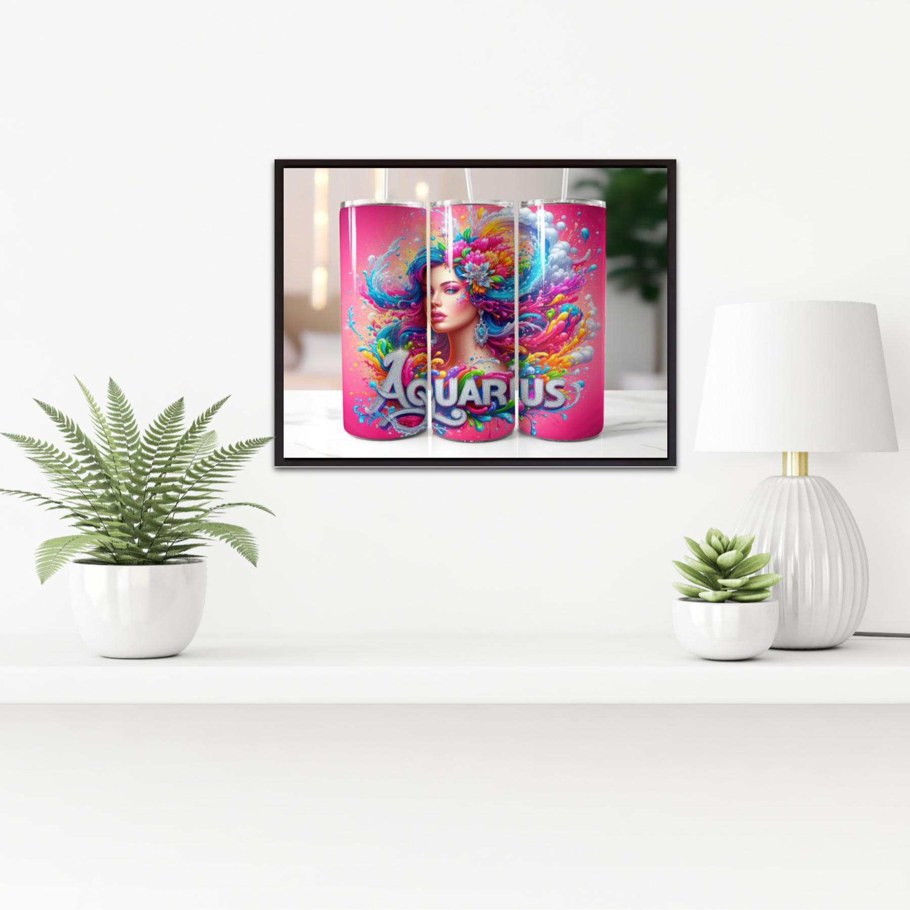 Aquarius Zodiac Tumbler Design, Vibrant Water Bearer Art, Astrology Lover Gift, Digital Download