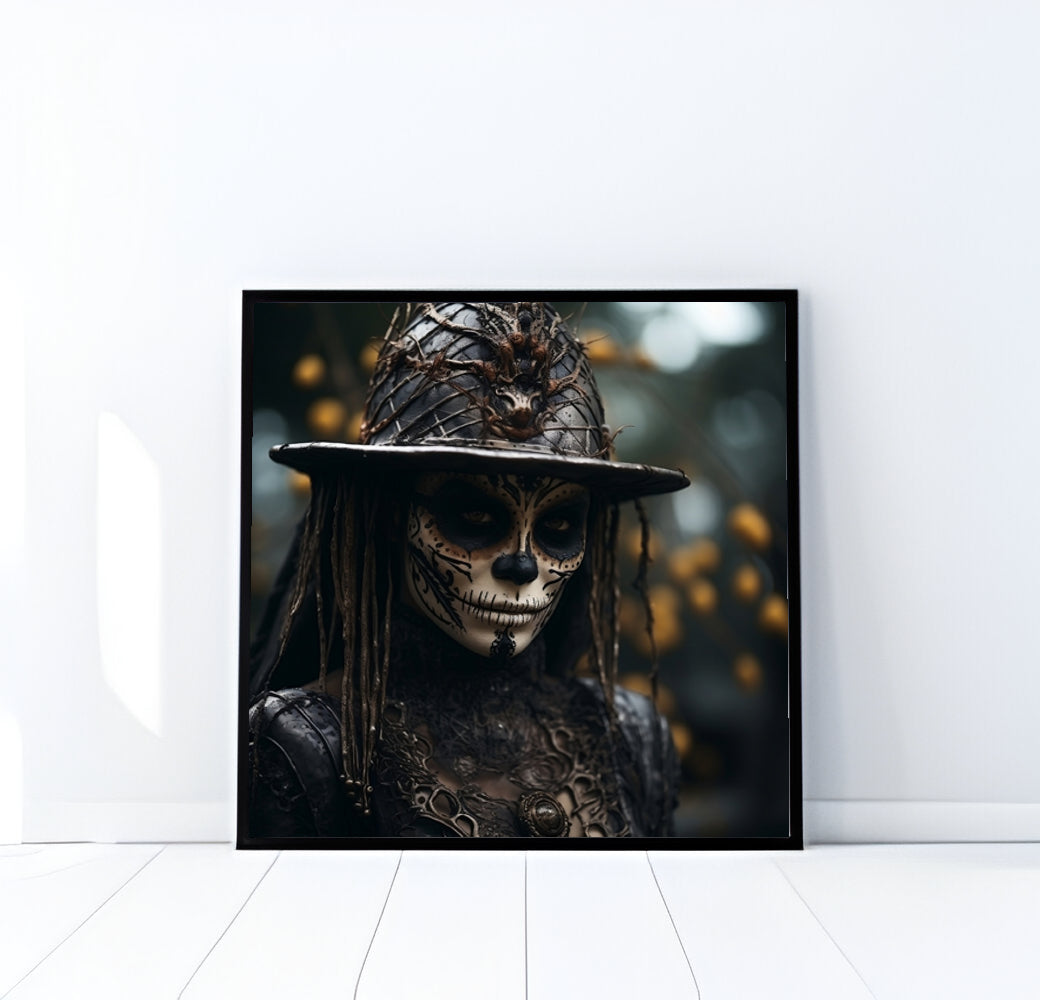 Gothic Skeleton Woman Art Print, Dark Fantasy Portrait, Halloween Decor, Digital Download, Mysterious Wall Art, Printable Gothic Art