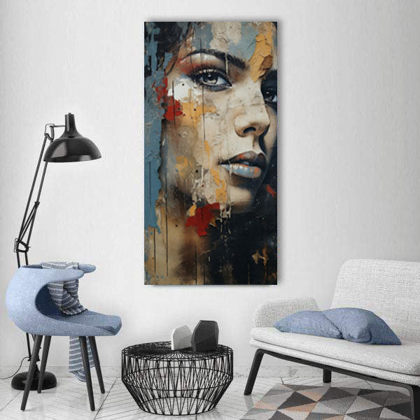 Melancholic Portrait with Torn Paper Background, Emotional Art Print, Modern Abstract Art, Digital Download, Reflective Expression, Printable Wall Art